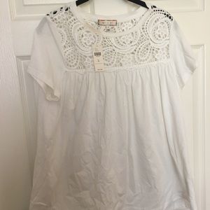 Anthro (Eri+ Ali) embroidered white lace t shirt